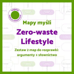 Mapy myśli „Zero-waste Lifestyle” – zestaw 2 map do planowania rozprawki po angielsku: argumenty za i przeciw oraz słownictwo tematyczne.
